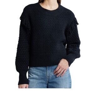 Treasure and Bond Sweater M & L Mixed Stitch Fringe Black